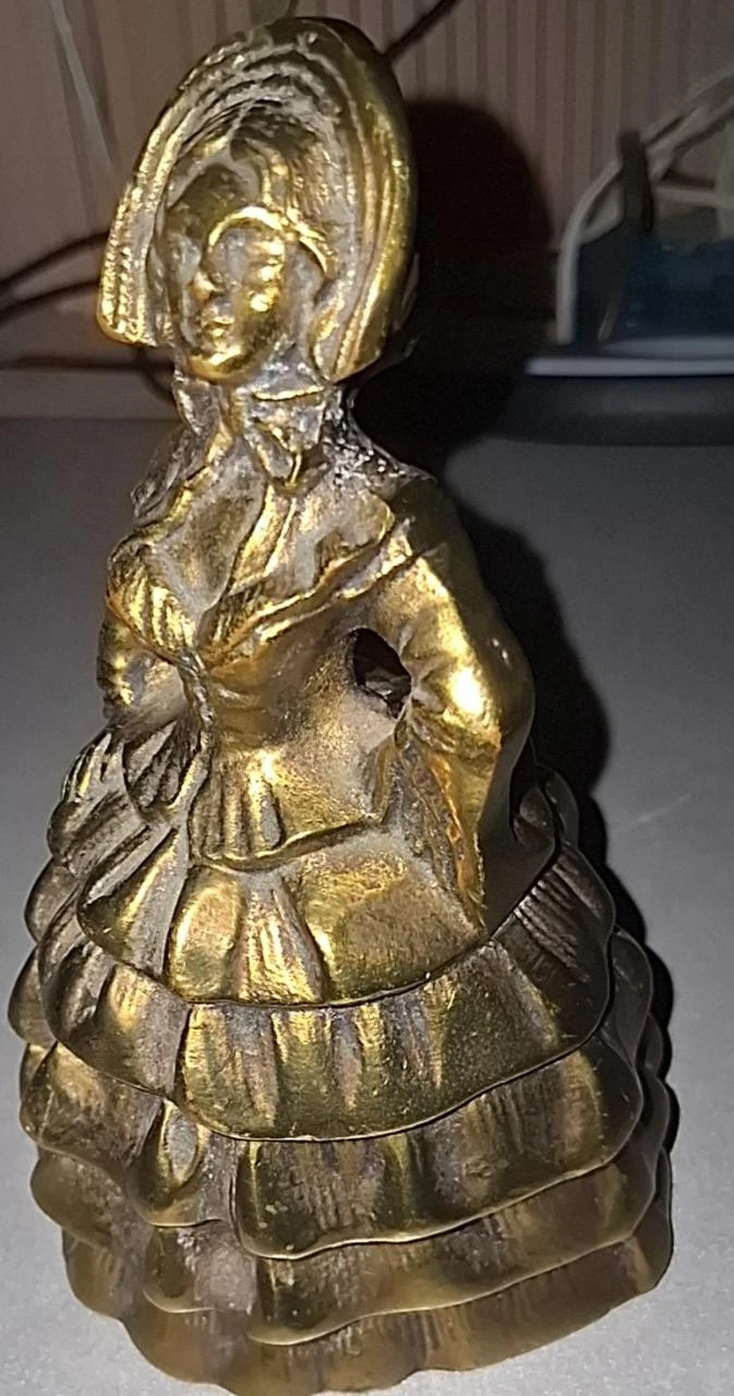 Antique brass table bell, Woman - crinoline dress – photo 2